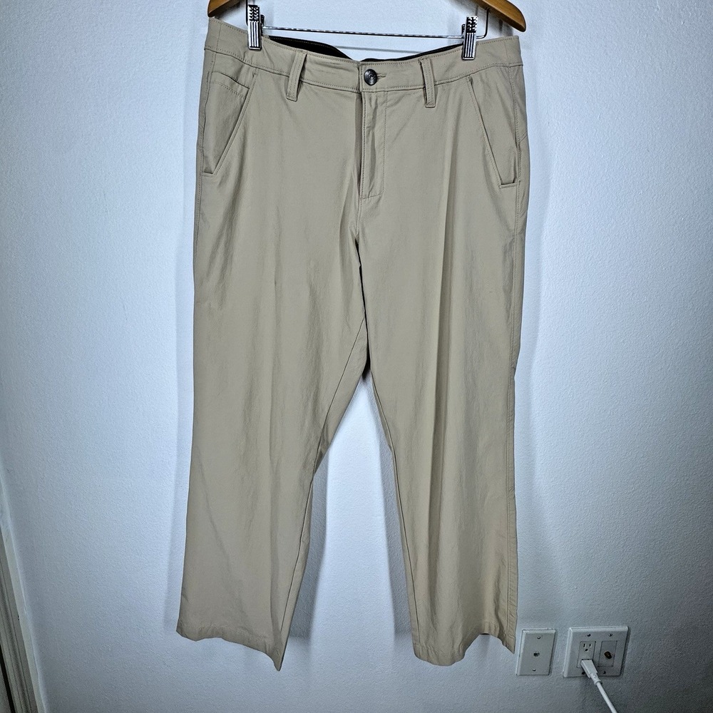 Ascend Pants Mens 36 x 30 Tan Stretch Flat Front Straight Leg Hiking Chino Nylon